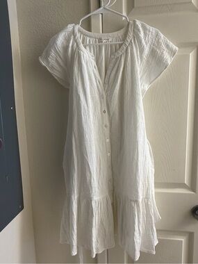 Blu Pepper White Tiered Button-Front Mini Dress
